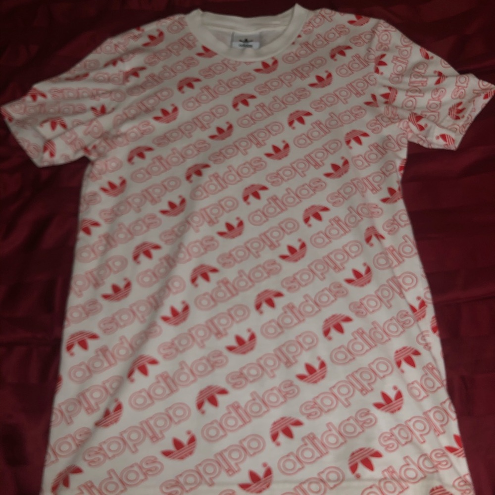 Adidas Red Repeating Trefoil Shirt Size Small